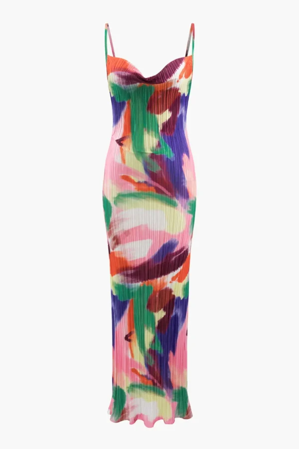 Abstract Cowl Neck Plisse Maxi Dress>MICAS Outlet