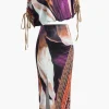 Abstract Floral Print Long Sleeve Top And Midi Skirt Set>MICAS Discount