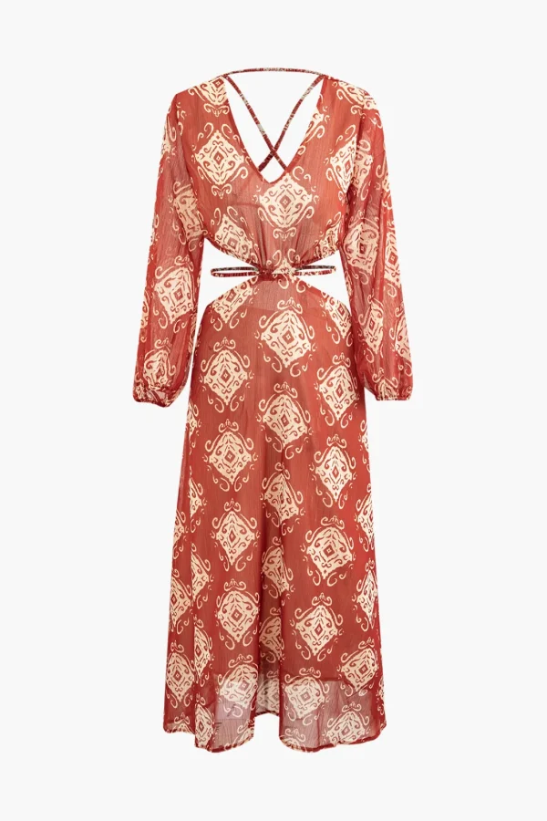 Abstract Print Cross Tie Backless Maxi Dress>MICAS Outlet