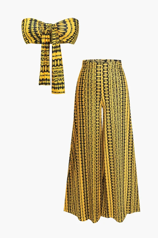 Abstract Print Knot Tube Top And Wide Leg Trouser Set>MICAS Clearance