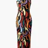 Abstract Print One Shoulder Cut Out Midi Dress>MICAS Fashion