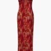 Abstract Print Plisse Strapless Maxi Dress>MICAS Discount