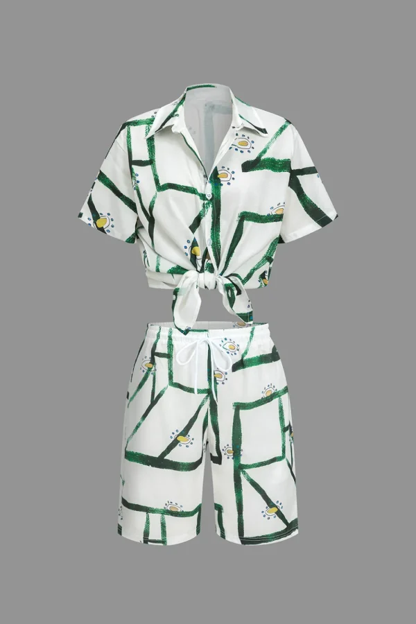 Abstract Print Shirt And Drawstring Shorts Set>MICAS Discount