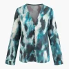 Abstract Print V-neck Button Up Shirt>MICAS Clearance