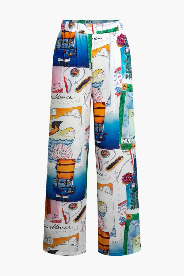 Artistic Print Wide Leg Trousers>MICAS Hot