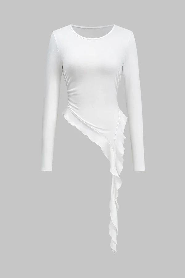Asymmetric Faux Leather Long-Sleeve Top>MICAS Clearance