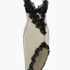 Asymmetric Lace Panel Midi Dress>MICAS Online