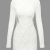 Asymmetrical Ripped Cut Out Knit Long Sleeve Mini Dress>MICAS Online