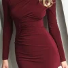 Asymmetrical Ruched Long Sleeve Mini Dress>MICAS Outlet
