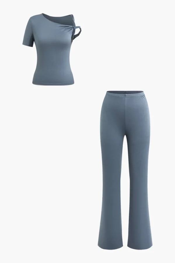 Asymmetrical Twisted Top And Flared Pants Set>MICAS Discount