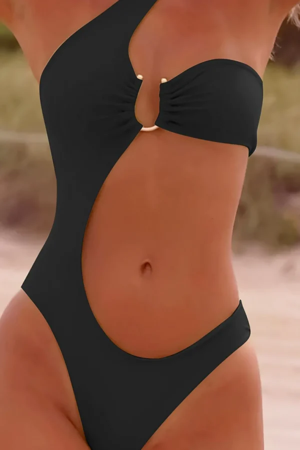 Asymmetrical U-ring Cut Out Ruched One-Piece Swimsuit>MICAS Fashion