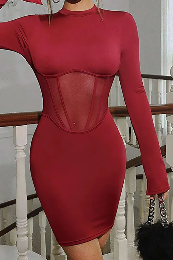 Backless Corset Long Sleeve Midi Dress>MICAS New