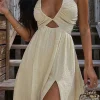 Backless V-neck Slit Midi Dress>MICAS Discount