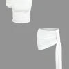 Basic Asymmetrical Ruched Crop Top And Tie Mini Skirt Set>MICAS Hot