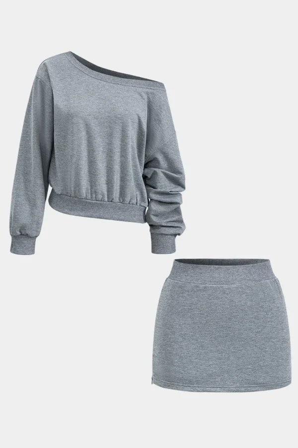 Basic Asymmetry Long Sleeve Top And Skirt Set>MICAS Outlet