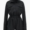 Basic Button-Front Pocket Long Sleeve Romper>MICAS Online