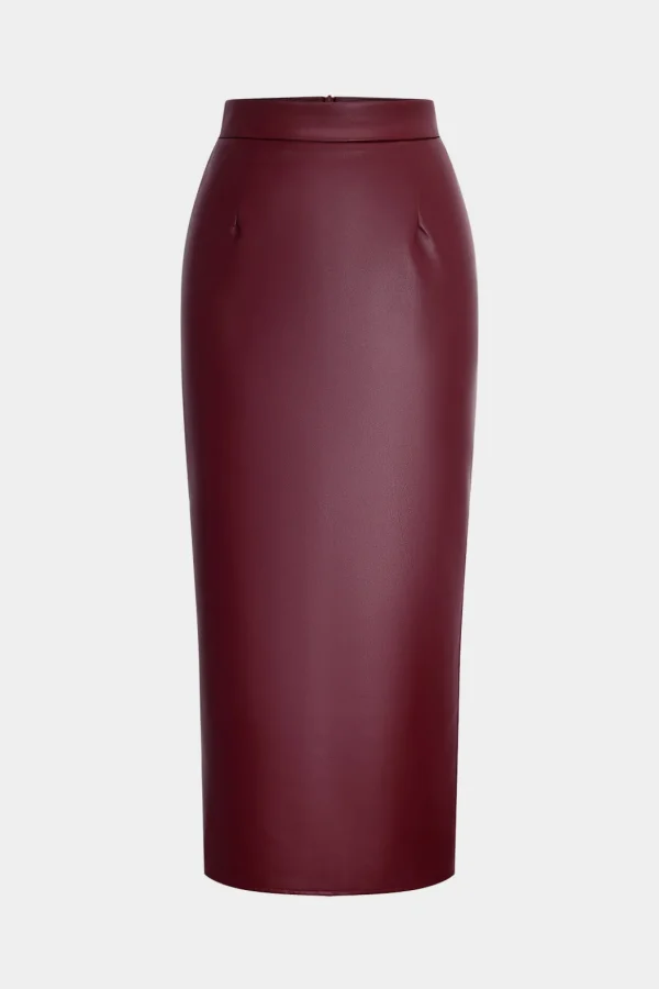 Basic Faux Leather Slit Skirt>MICAS Best