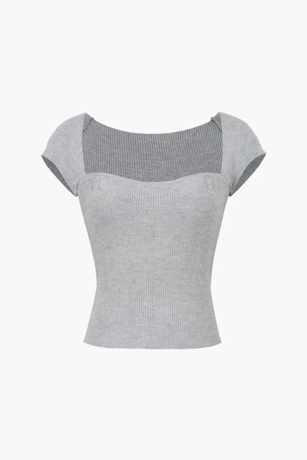 Basic Ribbed Square Neck Short Sleeve T-Shirt>MICAS Online