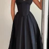 Basic Solid Corset Midi Dress>MICAS Online