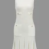 Basic Solid Knit Button Decoration Pleated Dress>MICAS New
