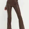 Basic Solid Pu Leather High-Waisted Flared Trousers>MICAS Clearance