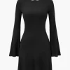 Bell Sleeve Back Lace Up Detail Mini Dress>MICAS Clearance