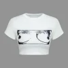 Body Print Round Neck Crop T-shirt>MICAS Discount