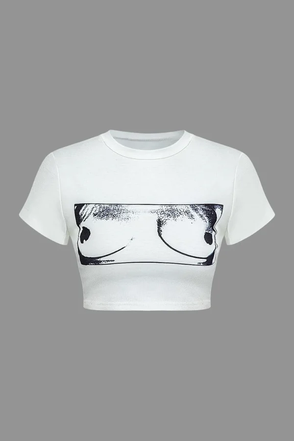 Body Print Round Neck Crop T-shirt>MICAS Discount