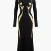 Body Print Turtle Neck Long Sleeve Maxi Dress>MICAS Clearance