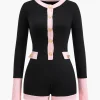 Botton Patchwork Long Sleeve Romper>MICAS Sale