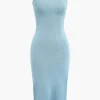Braided Tie Slip Slit Knit Midi Dress>MICAS Outlet