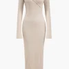 Button Asymmetric Neck Long Sleeve Maxi Dress>MICAS Discount