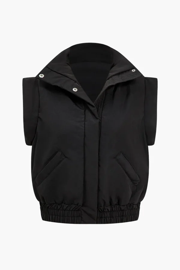 Button Detail Padded Vest>MICAS Fashion