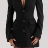 Button V-Neck Pocket Long Sleeve Mini Dress>MICAS Online