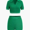 Collar Crop Top And Short Sets>MICAS Outlet