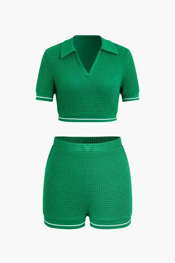 Collar Crop Top And Short Sets>MICAS Outlet