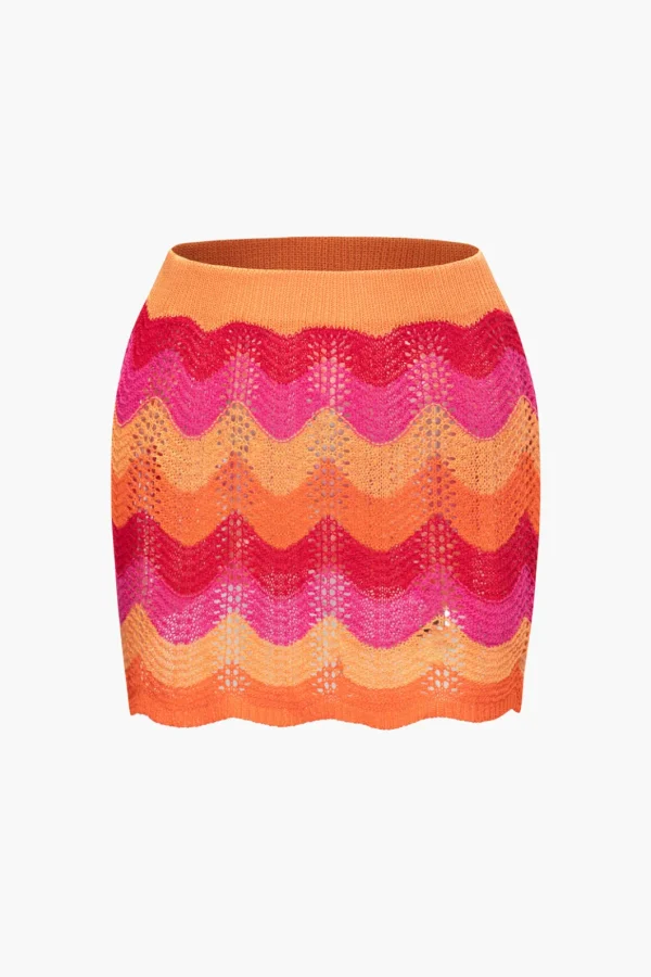 Color Block Crochet Knit Skirt>MICAS Discount
