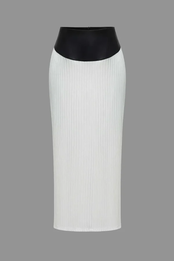 Color Block Pleated Zipper Skirt>MICAS Discount