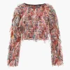 Color Block Print Fringe Long-Sleeve Shirt>MICAS Best