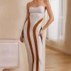 Color Block Print Knit Slip Maxi Dress>MICAS Fashion
