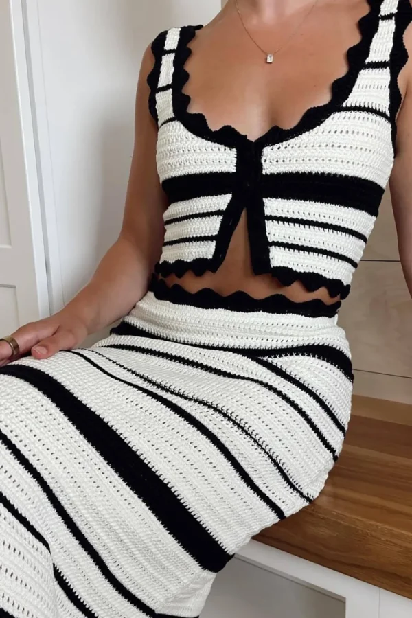 Color Block Stripe Knit Cami Top And Skirt Set>MICAS Clearance