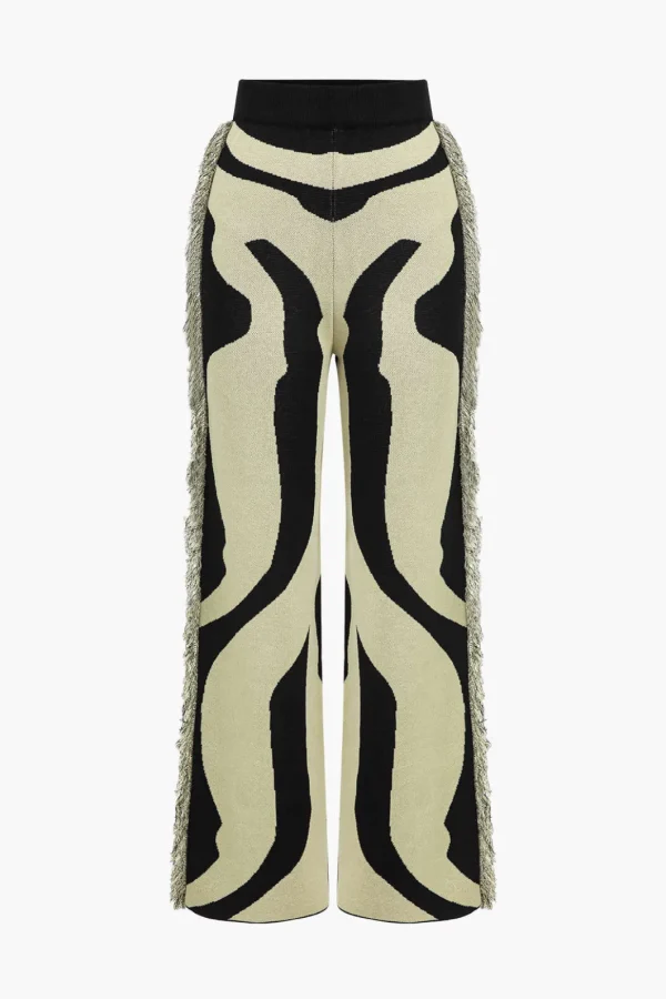 Contrast Abstract Print Fringe Sweater Trousers>MICAS Best
