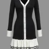 Contrast Knit Bowknot Back Pleated Mini Dress>MICAS Clearance
