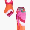 Contrast One Shoulder Bodysuit And Wrap Skirt Set>MICAS Outlet
