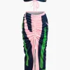 Contrast Ruched Slit Skirt Set>MICAS New