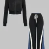 Contrast Stand Collar Zipper Jacket And Patchwork Denim Pants>MICAS Clearance