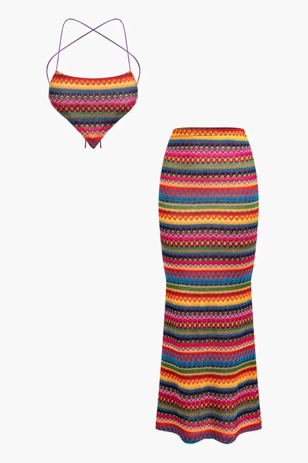 Contrast Stripe Cami Top And Skirt Set>MICAS Fashion