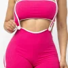 Contrast Trim Ribbed Tube Top And Shorts Set>MICAS Online