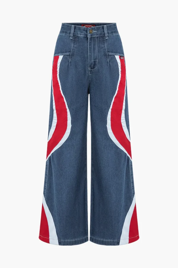 Contrast Wave Pattern Wide Leg Jeans>MICAS Hot