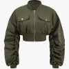 Cropped Ruched Stand Collar Jacket>MICAS Online